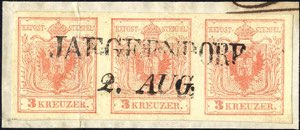 1850, 3 Kr. tomatenrot Maschinenpapier Type ... 