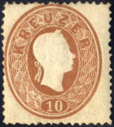1860/1, 10 Kreuzer braun, niedriges Format ... 