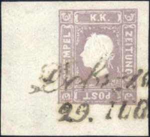 1858/59, Zeitungsmarke (1,05 Kr.) lila, Type ... 