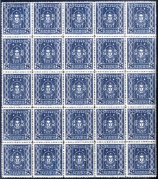 1922/24, Frauenkopf, 25 K. blau, 25er Block ... 