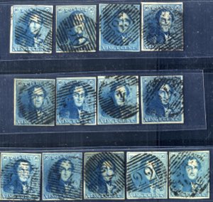 1849, Epaulettes 20 cent. blau, 13 Stück ... 