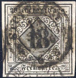 1851, 18 Kr. schwarz auf violettgrau, ... 