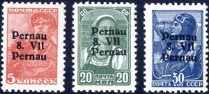 1941, 3 Werte mit Aufdruck Pernau statt ... 