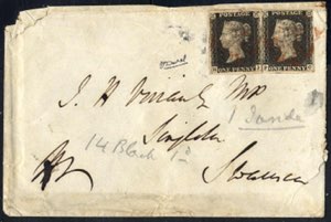 1840, 1 d penny black, letter to Swansea, ... 