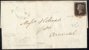 1840, 1 d penny black, folded letter to ... 