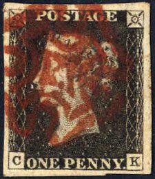 1840, 1 d penny black, lettered CK, large ... 