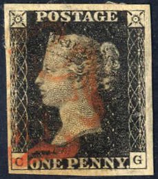 1840, 1 d penny black, lettered CG, three ... 