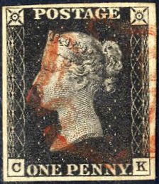 1840, 1 d penny black, lettered CK, ... 