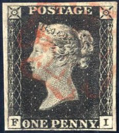 1840, 1 d penny black, lettered FI, large ... 