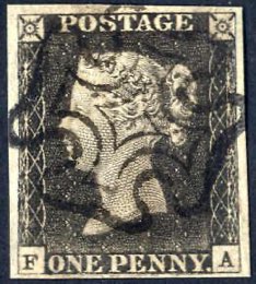 1840, 1 d penny black, lettered FA, three ... 