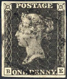 1840, 1 d penny black, lettered BE, three ... 