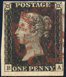 1840, 1 d penny black, lettered BA, three ... 