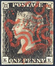 1840, 1 d penny black, lettered EE, three ... 