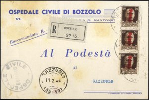 1944, cartolina raccomandata R. da Bozzolo ... 