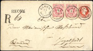 1884, 5 Kr rot Paar auf Ganzsachenumschlag 5 ... 
