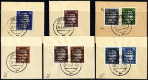 Leoben, 1945, 6 Briefstücke mit 1+5, 3+10, ... 