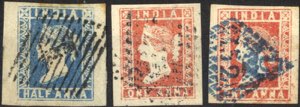 1854, ½ a. blue five pieces in different ... 