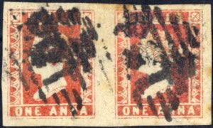1854, 1 anna red horizontal pair with good ... 
