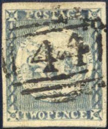 1850, 2 d. greyish blue, plate I (vertical ... 