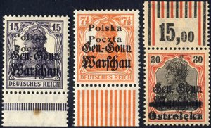 1918, 7 ½, 15 und 30 Pfennig Germania ... 
