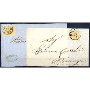 1850, 5 Cent. giallo ocra, lotto due ... 