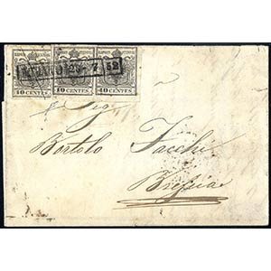 1850, 10 Cent. grigio nero, tre esemplari su ... 