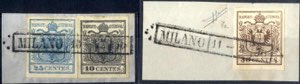 1850, due frammenti da Milano (R50 Punti 3) ... 