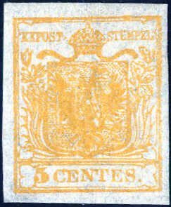 1850, stemma, 5 cent. giallo arancio, nuovo ... 
