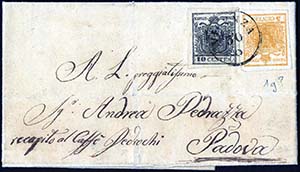 1855, lettera da Vicenza del 30.6 per Padova ... 