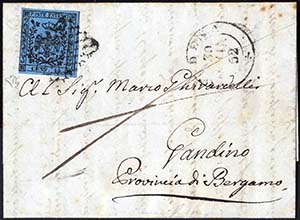 1852, lettera da Modena (griglietta Punti ... 