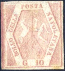 1858, 10 grana carminio rosa, IIa tavola, ... 