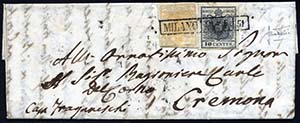 1851, lettera da Milano il 9.5 per Cremona ... 