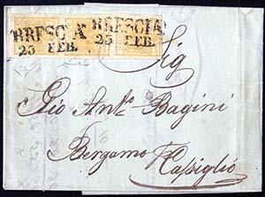 1851, lettera da Brescia il 25.2 per Bergamo ... 
