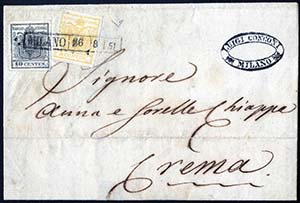 1851, lettera da Milano il 26.8 per Crema ... 