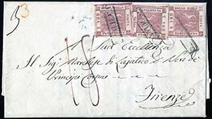 1857, lettera affrancata con tre esemplari ... 