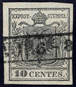 1850, 10 Cent. grigio nero, primo sottotipo, ... 
