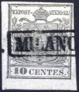 1850, 10 cent I° tipo grigio argenteo prima ... 