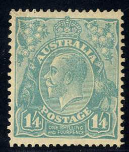 1926, König Georg V, 1 Sh 4 P grünblau, ... 