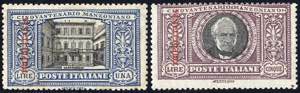 1924, Manzoni, 6 valori, 1 Lira con macchie ... 