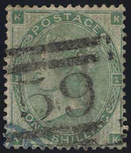 1862, 1 Sh dunkelgelbgrün, Mi. 22 SG 90 / ... 