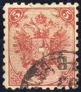 1879, Steindruck, 5 Kr. rot, Kurzbefund ... 