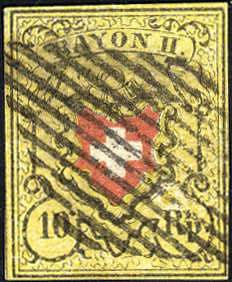 1850, Rayon II, 10 Rp. ohne Kreuzeinfassung, ... 