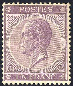 1865, König Leopold I, 1 Franc violett, ... 