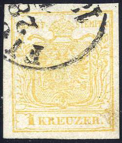 1854, 1 Kr. MPIb goldgelb, Pracht, Befund ... 
