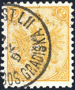1895, Buchdruck, 2 Kr. gelb, schwacher ... 