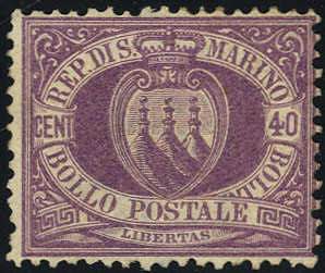 1877, Stemma, 40 Cent. lilla scuro (U. + S. ... 