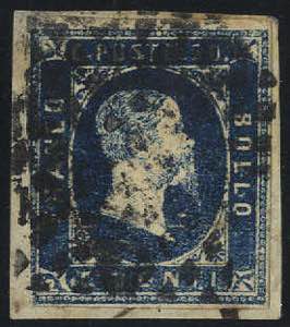 1851, 20 Cent. azzurro vivo, prima tiratura, ... 