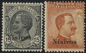 1921/22, Nisiro, 2 val., 20 Cent. un dente ... 