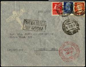 1937, Lettera da Milano 30.3.1937 per Buenos ... 