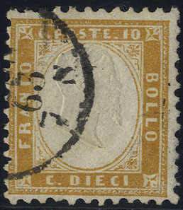 1862, 10 Cent. bistro giallastro, Sass. 1 / ... 